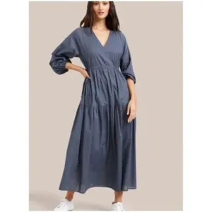 Modern Citizen Delia Maxi Dress Navy Blue Poplin Tiered Cotton Boho XS/S