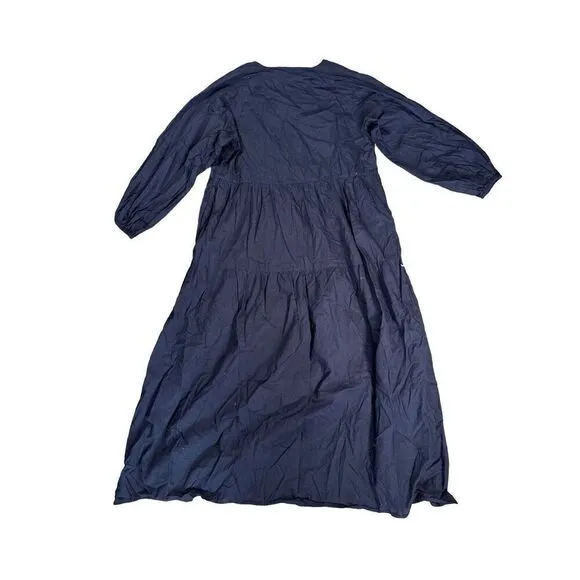 Modern Citizen Delia Maxi Dress Navy Blue Poplin Tiered Cotton Boho XS/S