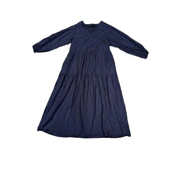 Modern Citizen Delia Maxi Dress Navy Blue Poplin Tiered Cotton Boho XS/S
