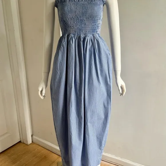 Modern Citizen Domi Smocked Strapless Maxi Dress Size XS Blue Striped