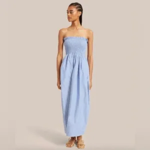 Modern Citizen Domi Smocked Strapless Maxi Dress Size XS Blue Striped