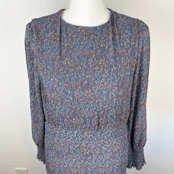 Modern Citizen Floral Long Sleeve Midi Dress In Blue Size XS