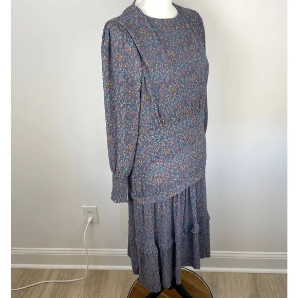 Modern Citizen Floral Long Sleeve Midi Dress In Blue Size XS