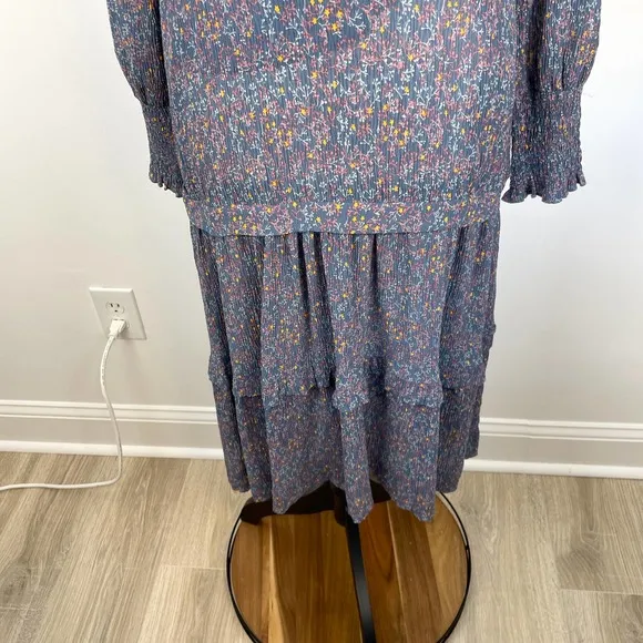 Modern Citizen Floral Long Sleeve Midi Dress In Blue Size XS