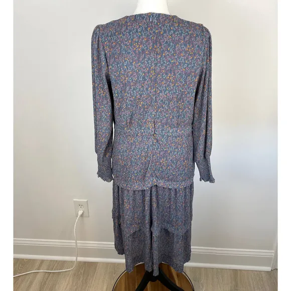 Modern Citizen Floral Long Sleeve Midi Dress In Blue Size XS