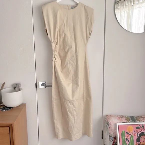 Modern Citizen Iman Split-Hem Cotton Twill Midi to Maxi Dress Cream Size XL $158
