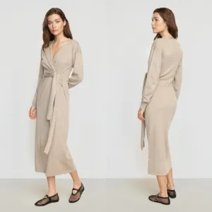Modern Citizen | Lenese Front-Wrap Midi Dress in Shiitake Small