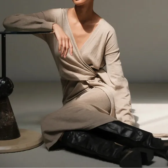 Modern Citizen | Lenese Front-Wrap Midi Dress in Shiitake Small