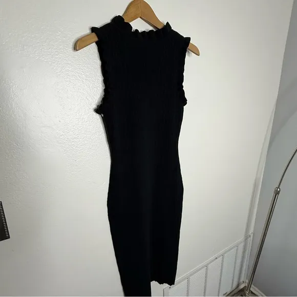 Modern Citizen Madelyn Ruffle Trim Midi Dress Black Womens Sz S