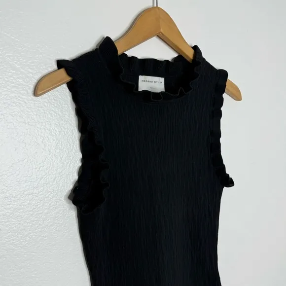 Modern Citizen Madelyn Ruffle Trim Midi Dress Black Womens Sz S