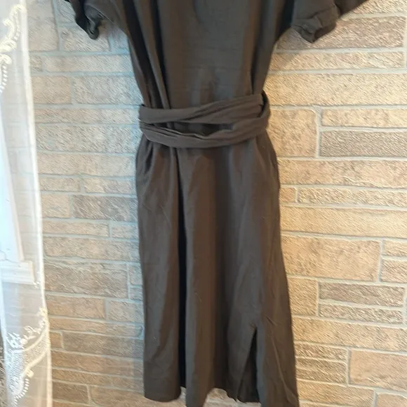 modern citizen mckenna tie waist Cotton midi dress side slit olive green Small