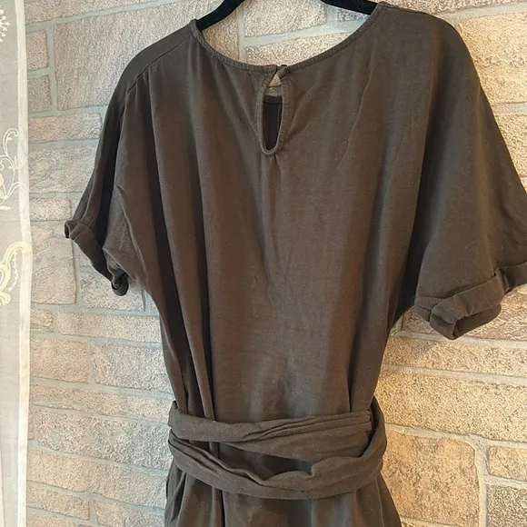 modern citizen mckenna tie waist Cotton midi dress side slit olive green Small