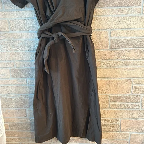 modern citizen mckenna tie waist Cotton midi dress side slit olive green Small