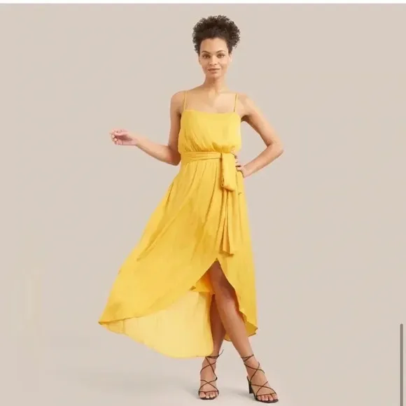 Modern Citizen Mila Tank Dress Layered Marigold Tulip Front Spaghetti Straps: XL