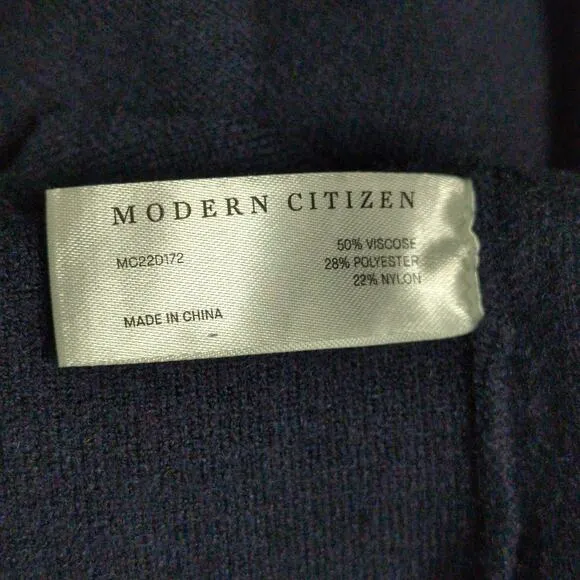 Modern Citizen Milly Zip Collar Navy Blue Sweater Dress Mini Split Sleeve L New
