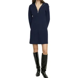 Modern Citizen Milly Zip Collar Navy Blue Sweater Dress Mini Split Sleeve L New