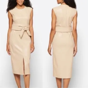 Modern Citizen Pilar Vegan Leather Tie-Front Dress Size Large NWT Sand