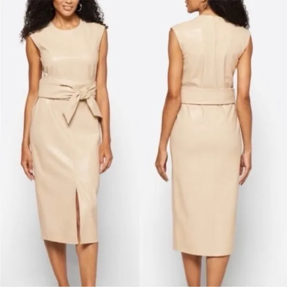 Modern Citizen Pilar Vegan Leather Tie-Front Dress Size Large NWT Sand