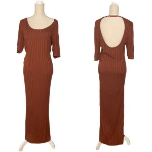 Modern Citizen ribbed maxi dress 1X rust orange short sleeve bodycon XL 14 16