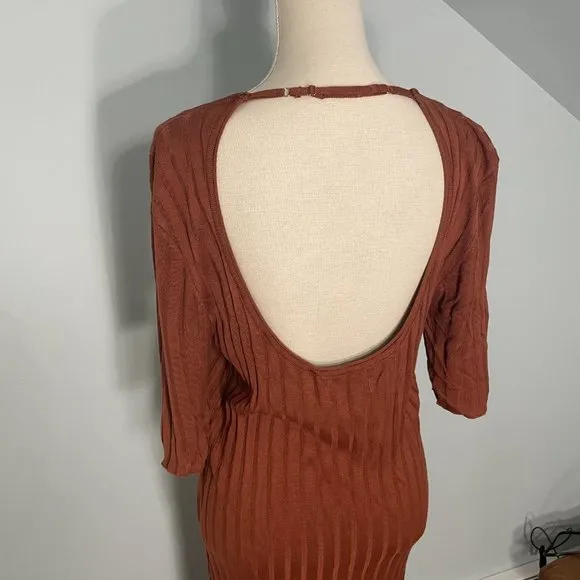 Modern Citizen ribbed maxi dress 1X rust orange short sleeve bodycon XL 14 16
