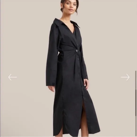 Modern Citizen Taylor black cotton maxi twisted button down dress, size M