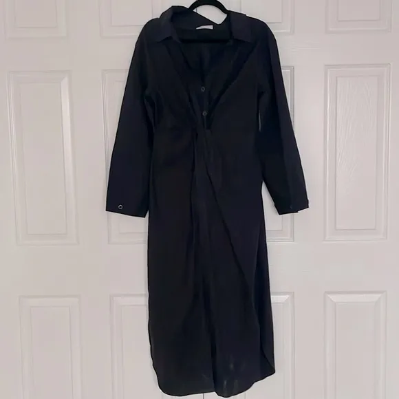 Modern Citizen Taylor black cotton maxi twisted button down dress, size M