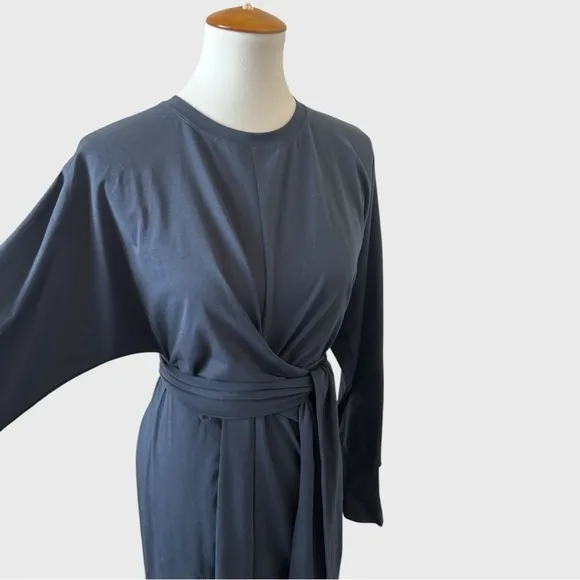 Modern Citizen Wei Tie-Front Organic Cotton Long Sleeve Navy Maxi Dress Large