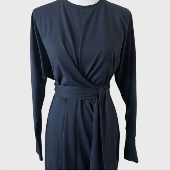 Modern Citizen Wei Tie-Front Organic Cotton Long Sleeve Navy Maxi Dress Large
