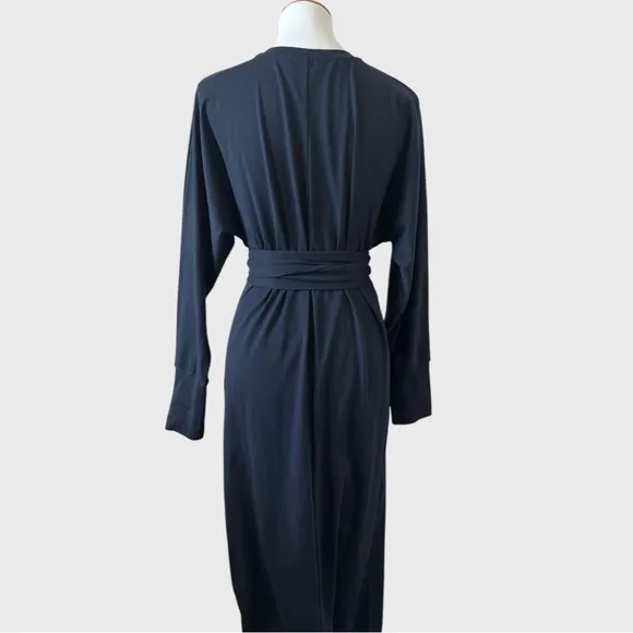 Modern Citizen Wei Tie-Front Organic Cotton Long Sleeve Navy Maxi Dress Large