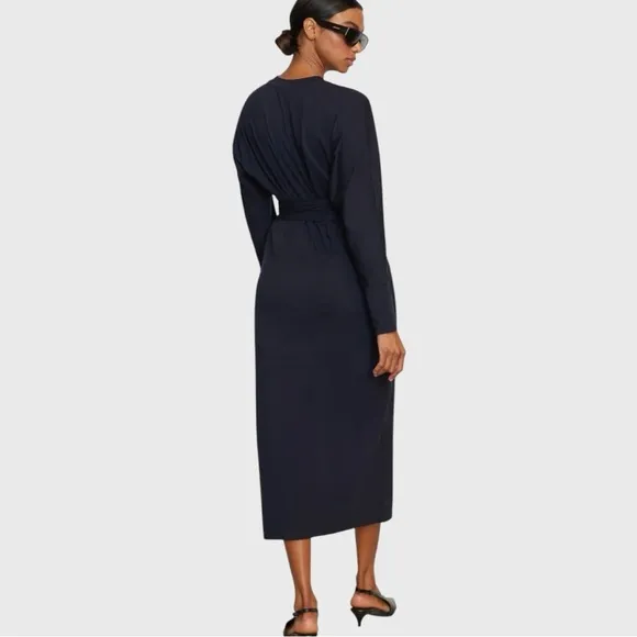 Modern Citizen Wei Tie-Front Organic Cotton Long Sleeve Navy Maxi Dress Large