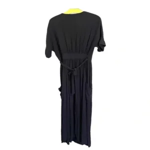 Modern Citizen Wrap Dress Midi Length Short Sleeve V Neck Pockets Black Size M