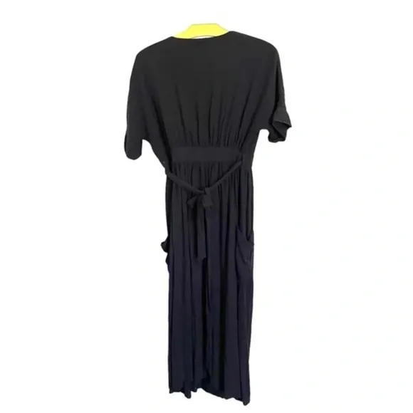 Modern Citizen Wrap Dress Midi Length Short Sleeve V Neck Pockets Black Size M