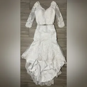 Modern JJ's House Women’s Mermaid Lace White Wedding Dress Size 16 W