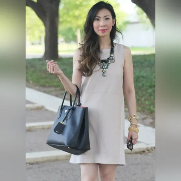 Modern Leather Beige A Line Sleeveless Dress