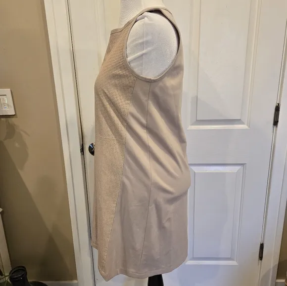 Modern Leather Beige A Line Sleeveless Dress