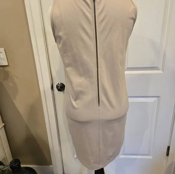 Modern Leather Beige A Line Sleeveless Dress
