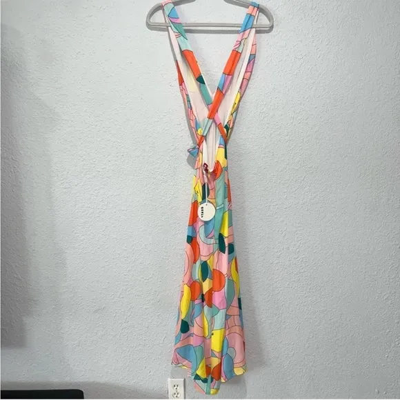 Modern Lemon-Print Dress: Staud Kai Halter Midi Dress Retro Vibe Large NEW