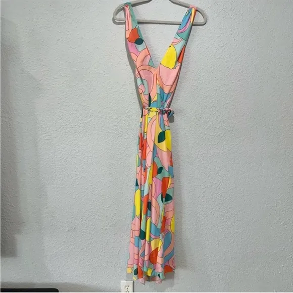 Modern Lemon-Print Dress: Staud Kai Halter Midi Dress Retro Vibe Large NEW