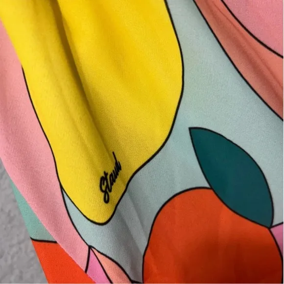 Modern Lemon-Print Dress: Staud Kai Halter Midi Dress Retro Vibe Large NEW