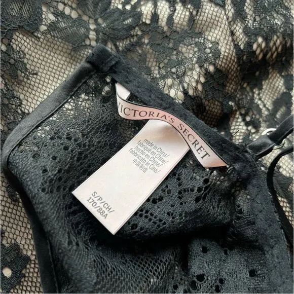 Modern Victoria’s Secret Black Lace Floral Slip Dress Lingerie Size Small