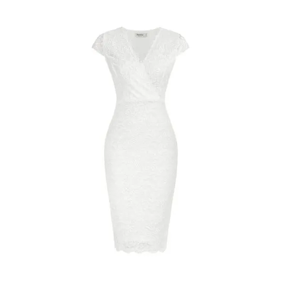 Modern White Lace V-Neck Gown. Cocktail-Bridal Size Small