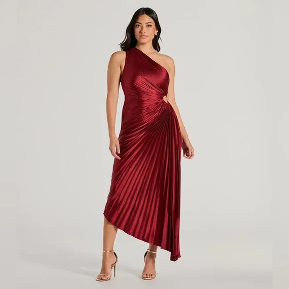 Moon River Modern Day Glam One Shoulder Asymmetrical Maxi Dress