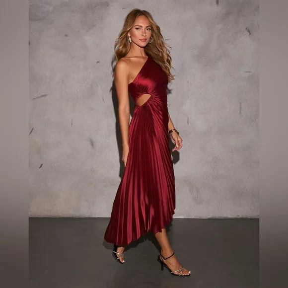 Moon River Modern Day Glam One Shoulder Asymmetrical Maxi Dress