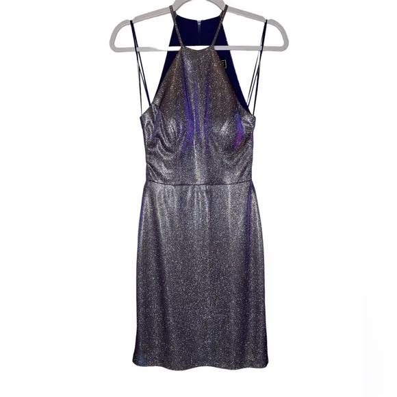 MORGAN AND CO High-Neck Metallic Dress With Back Cutout Size 1STYLE# 12…