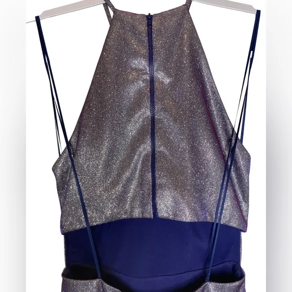 MORGAN AND CO High-Neck Metallic Dress With Back Cutout Size 1STYLE# 12…