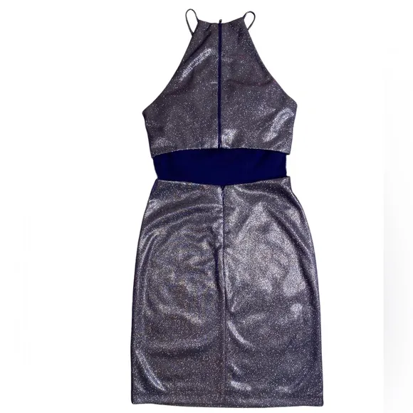 MORGAN AND CO High-Neck Metallic Dress With Back Cutout Size 1STYLE# 12…