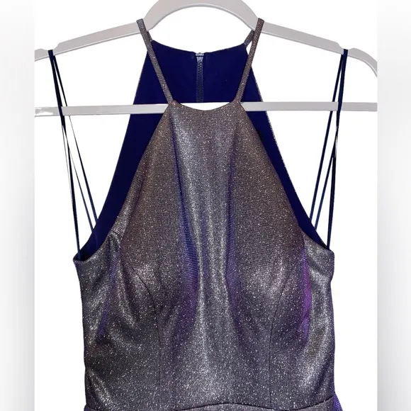 MORGAN AND CO High-Neck Metallic Dress With Back Cutout Size 1STYLE# 12…