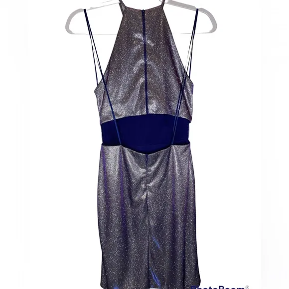 MORGAN AND CO High-Neck Metallic Dress With Back Cutout Size 1STYLE# 12…