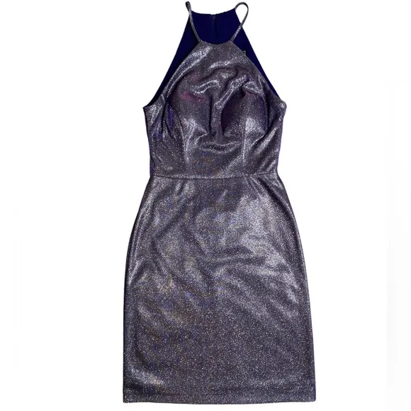 MORGAN AND CO High-Neck Metallic Dress With Back Cutout Size 1STYLE# 12…
