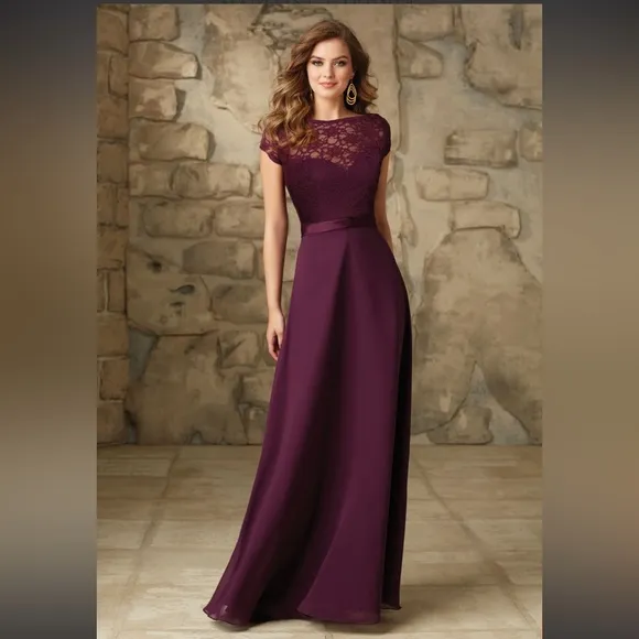 Morilee Madeline Gardner Classic Lace and Chiffon Dress with Bateau Neckline 10